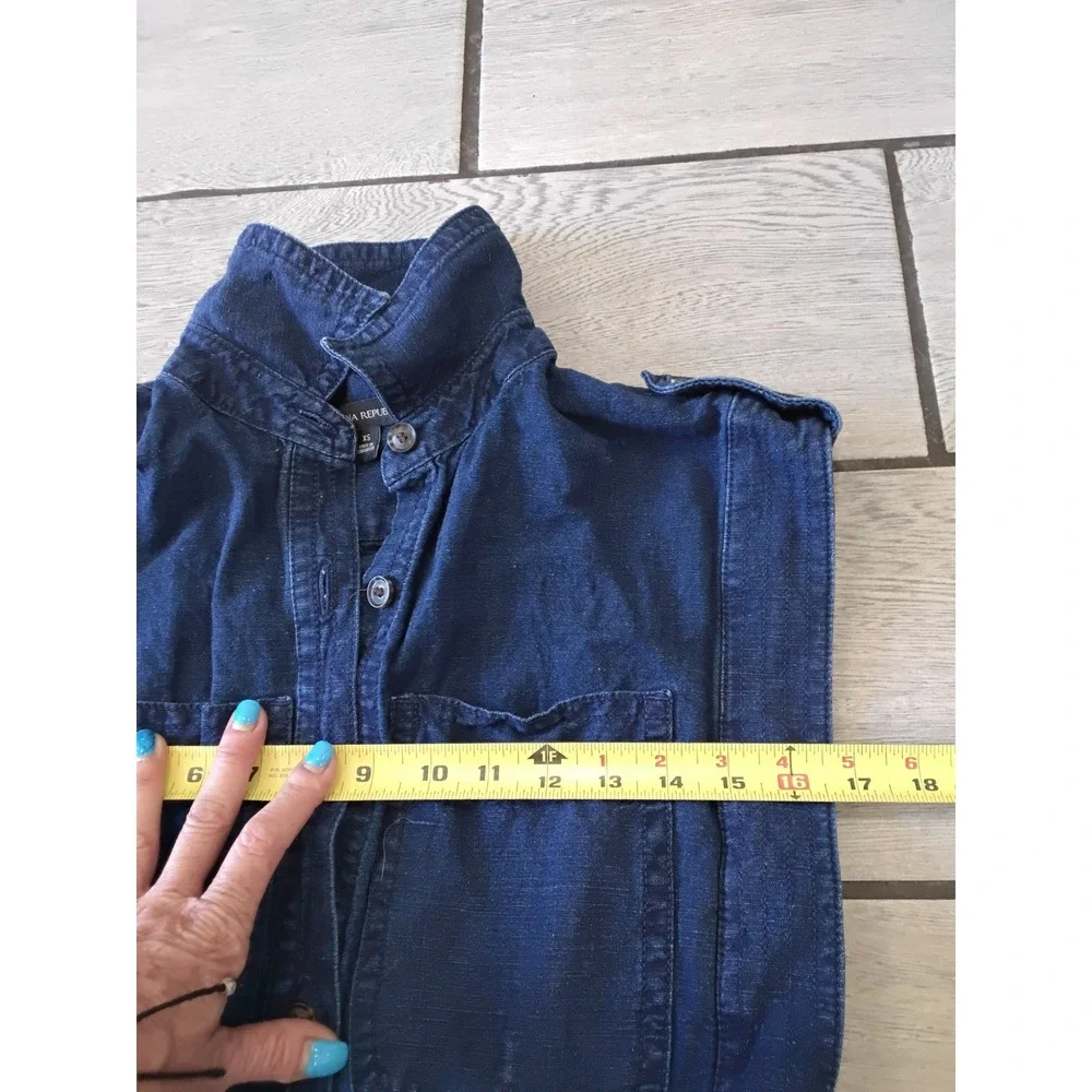 Banana Republic Linen Cotton Utility Jumpsuit Indigo Blue Sleeveless XS Romper